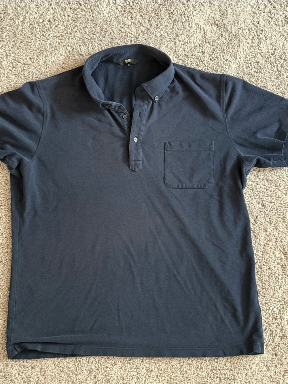 Uniqlo Mens XL Navy Blue Polo Shirt Button Down Collar Pocket Short Sleeve